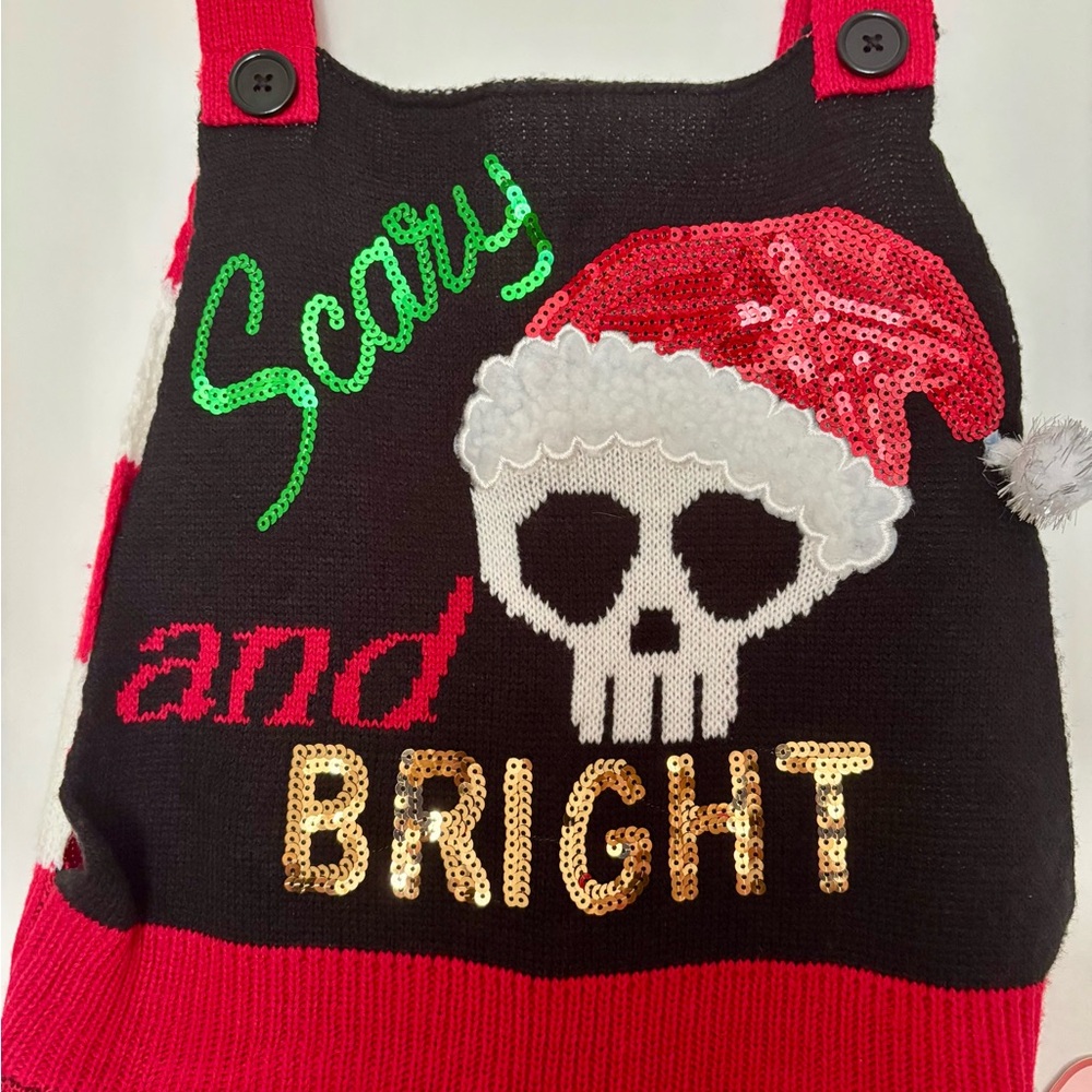 Scary and Bright Knit Christmas Jumpsuit Overall Sequin Eyeshadow Brand NWT Sz S - Picture 2 of 8